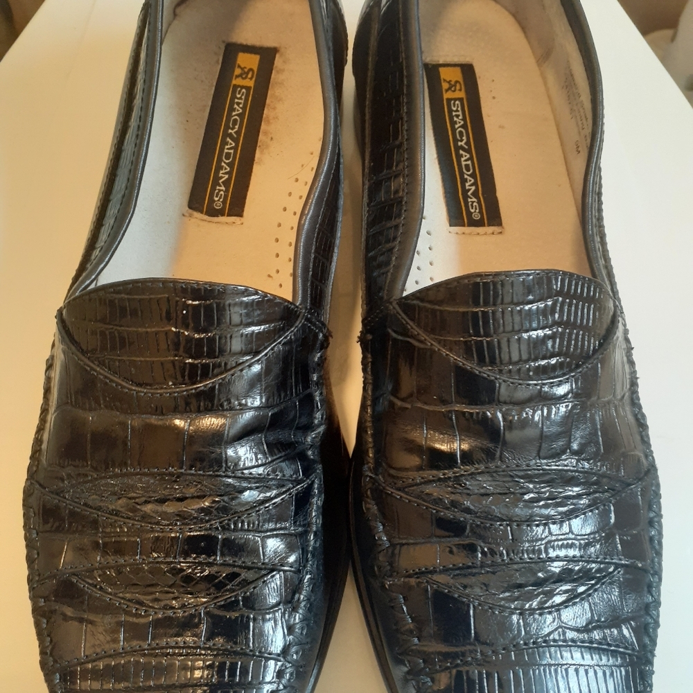Stacy Adams Men Blk Leather Snake Slip On Casual Loafer Dress Shoes Sz 9